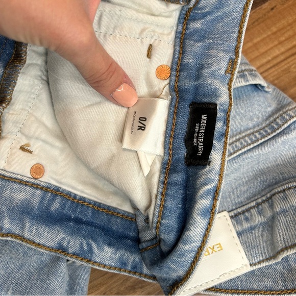 EXPRESS SUPER HIGH WAISTED RIPPED RAW HEM MODERN STRAIGHT JEANS NWT - Picture 11 of 11